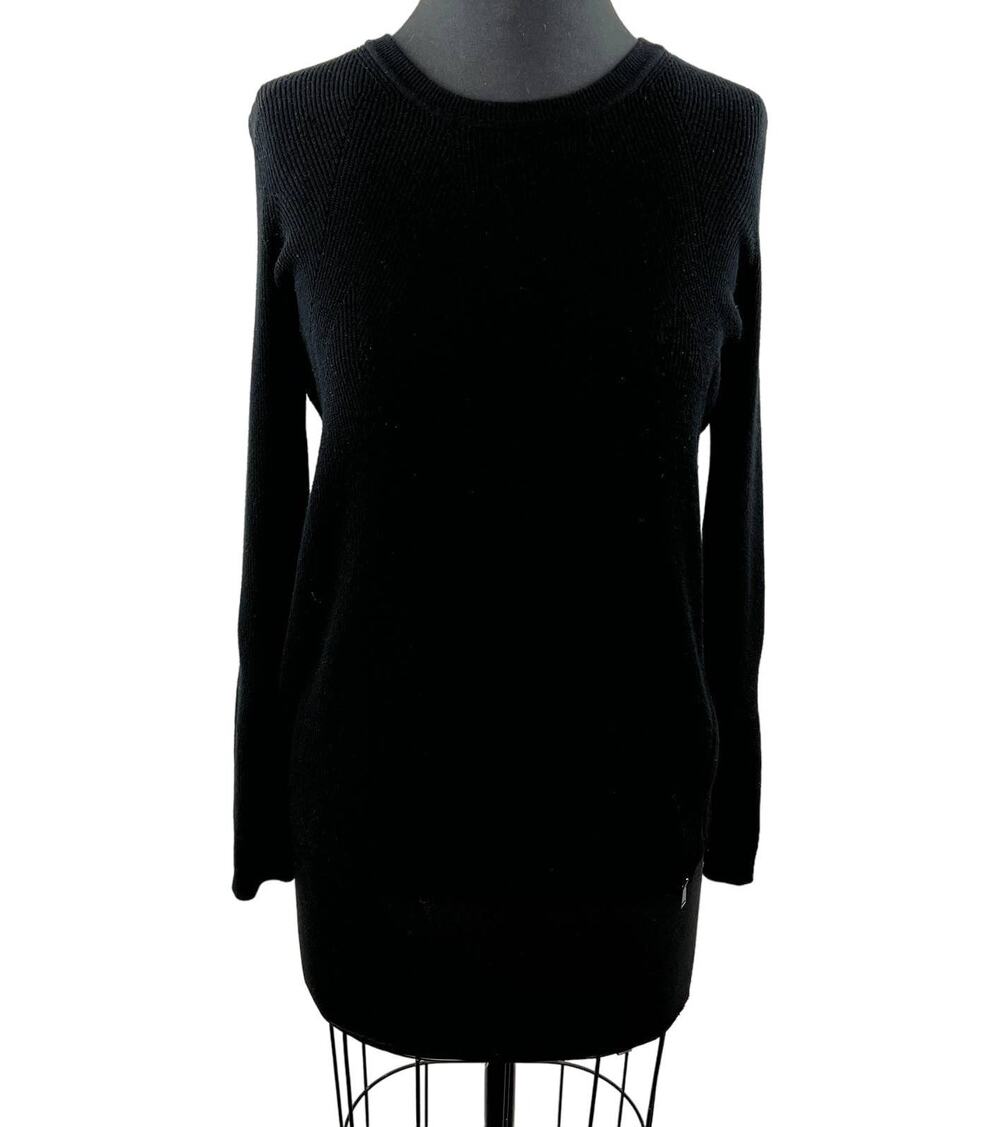 VINCE Black Ribbed Knit Crewneck Side Zip Pullover Sweater V263576024 Women XS